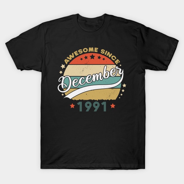 Awesome Since December 1991 Birthday Retro Sunset Vintage T-Shirt by SbeenShirts